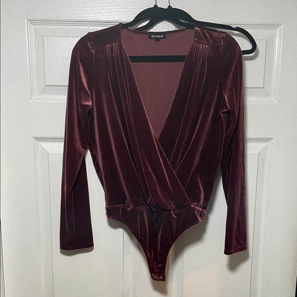 Express Burgundy Velvet Wrap Bodysuit